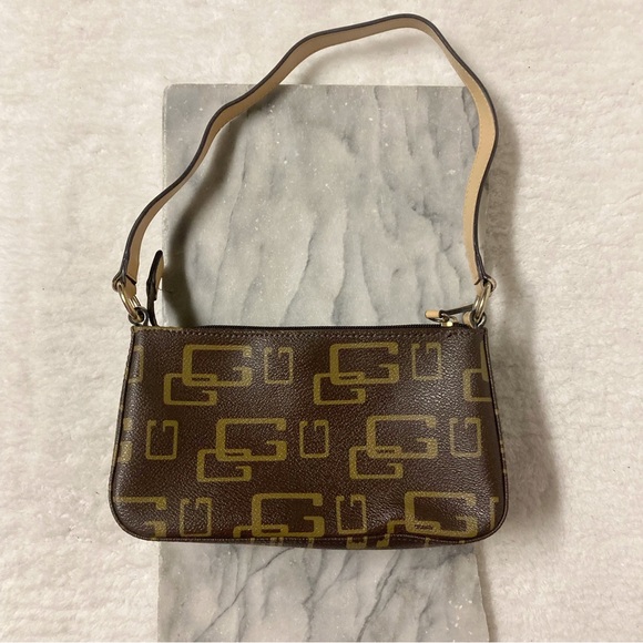 Guess y2k Vintage Monogram Mini Baguette Bag Purse Faux Leather Brown - Picture 2 of 10